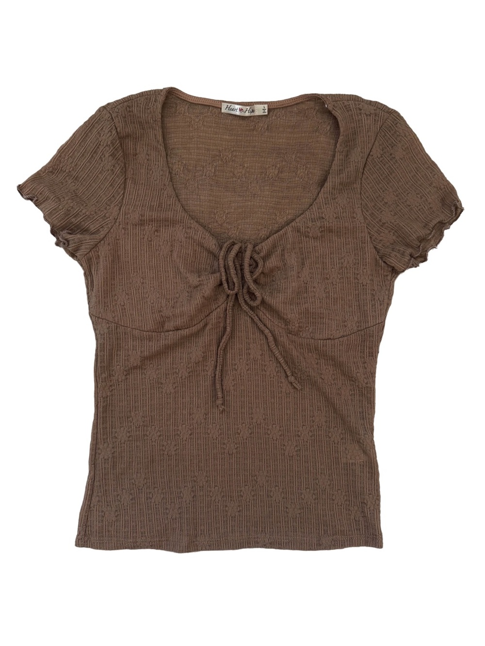 Brown ribbed crop top with tie front detail, size L